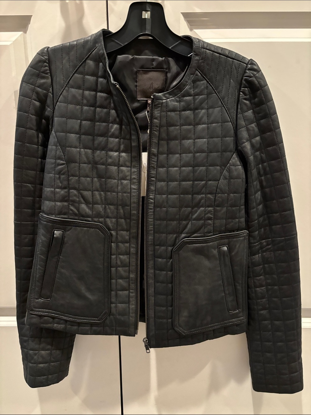 Joie Black Quilted Leather Jacket with Patch Pockets